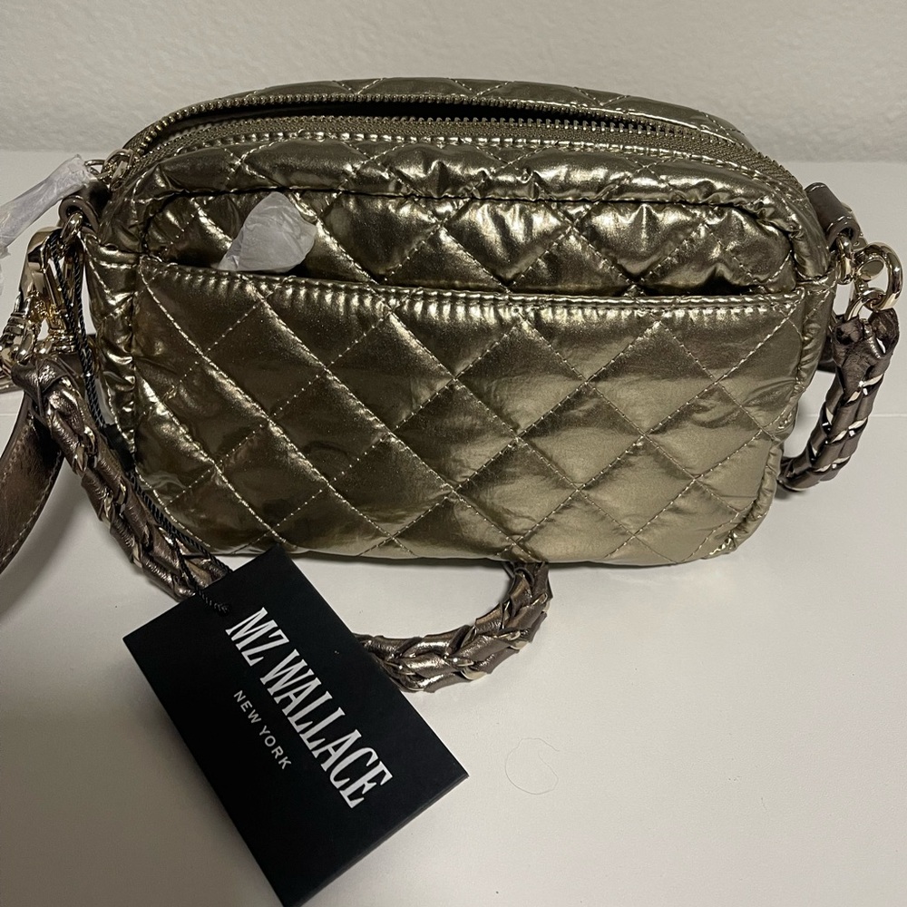 MZ Wallace Gold mini crosbit Quilted Crossbody Bag in color antique gold - Picture 7 of 9